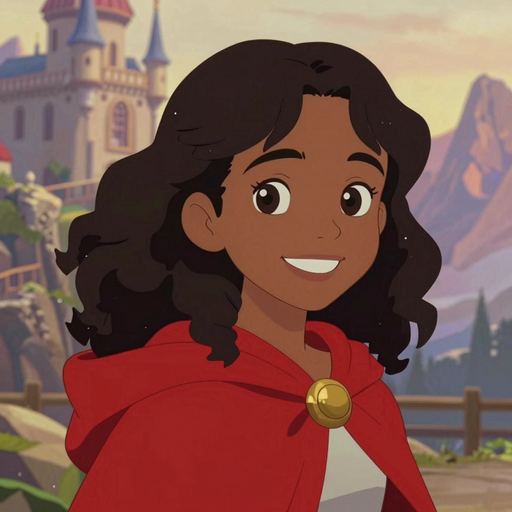The Explorer, a smiling girl in a red cloak