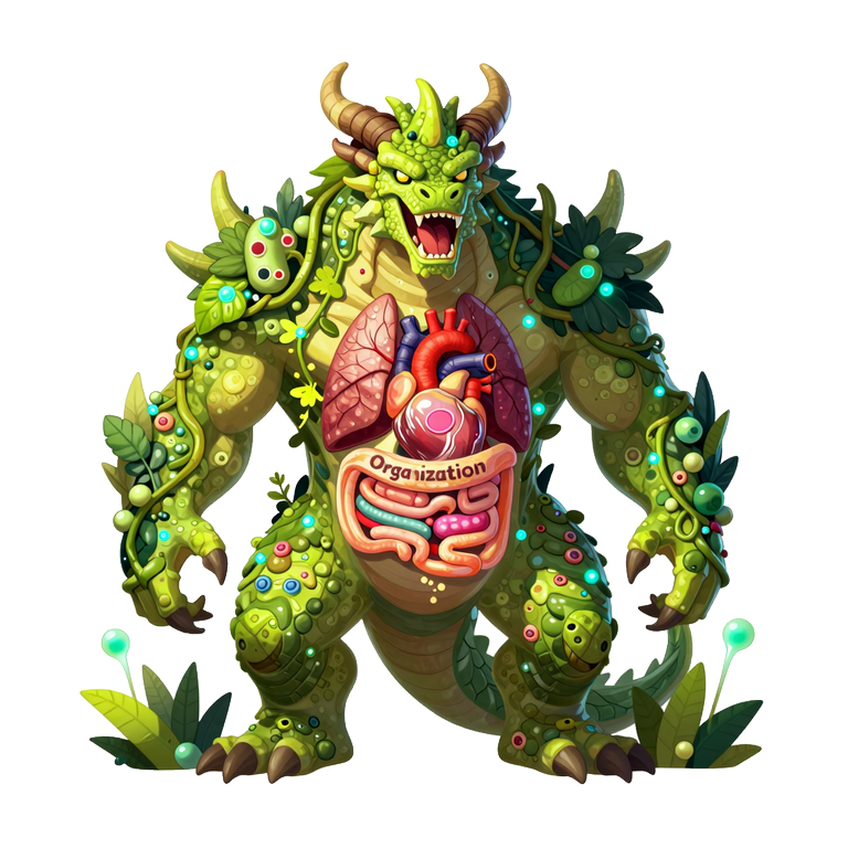 A leafy green beast with organs visible in its chest