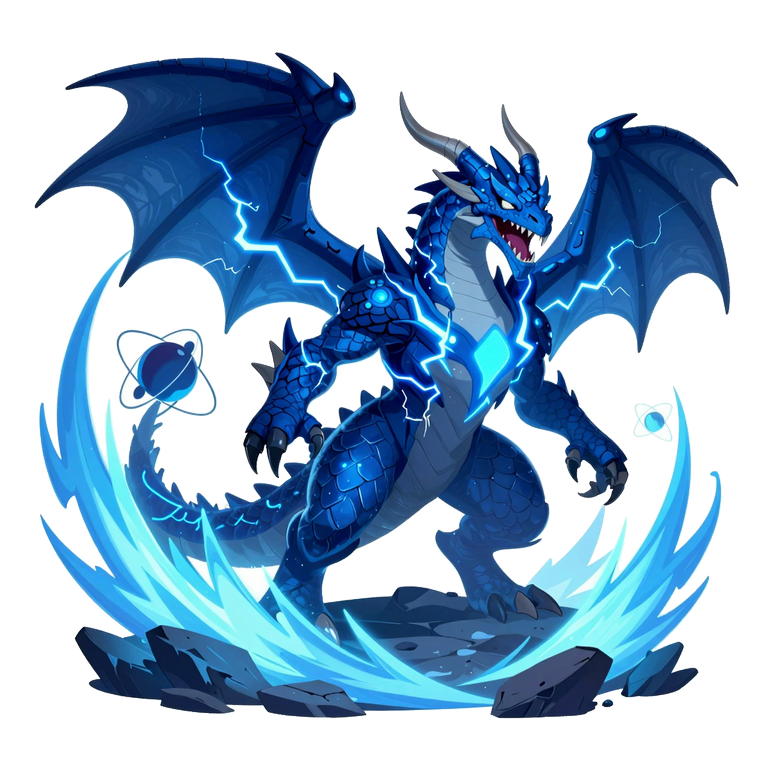 A blue dragon crackling with lightning